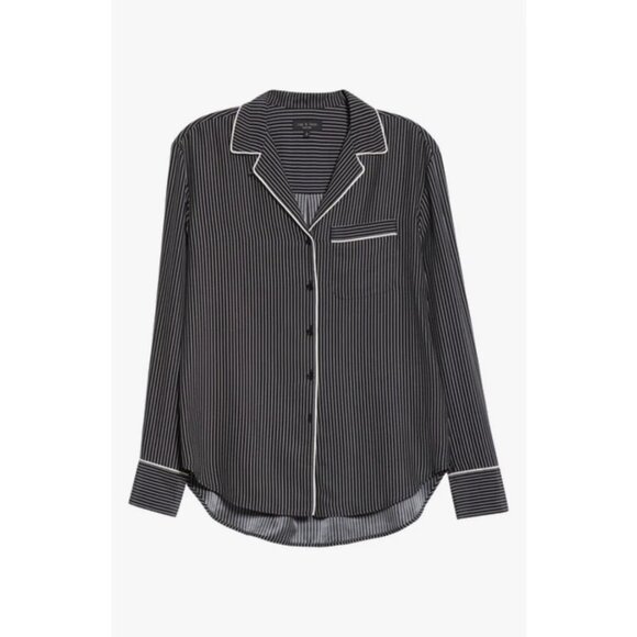 NWOT Rag & Bone black & white striped print 100% silk pajama inspired blouse, L - Picture 12 of 16
